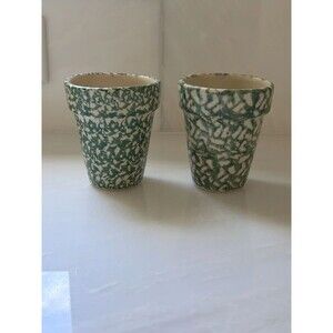 Vintage green sponge ware ceramic pots set USA